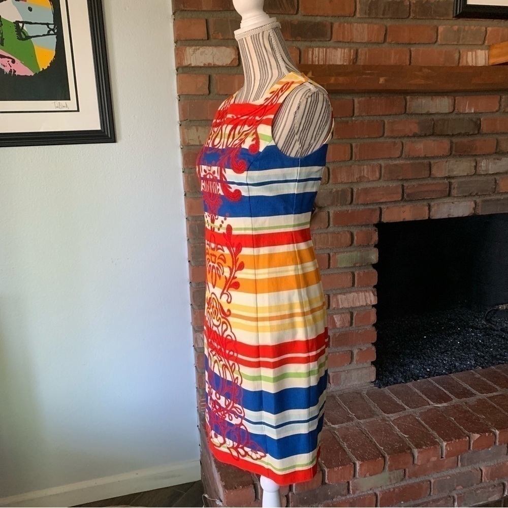 Anthropologie Banded Totem Striped Embroidered Sleeveless Shift Dress Sz 0 - Picture 5 of 9